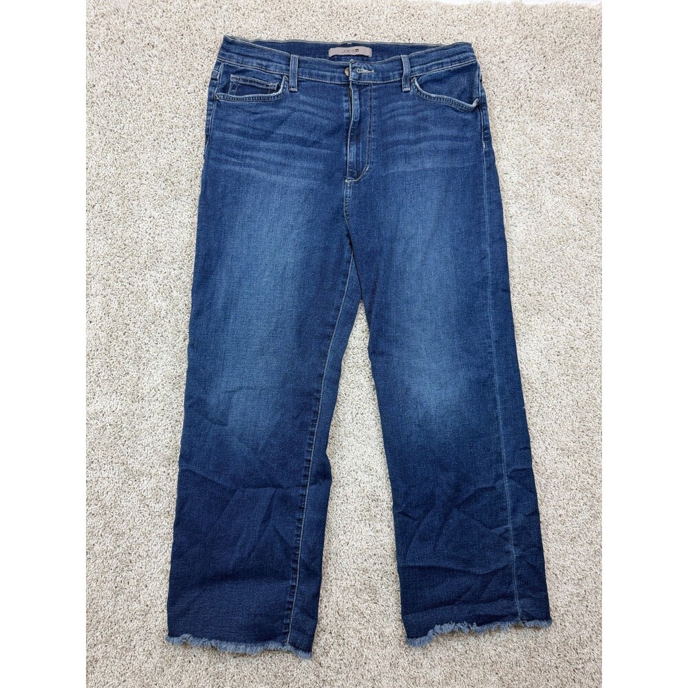 Joe's Jeans Womens 32 High Rise Freya Blue Wide Leg Crop Raw Hem Stretch Denim
